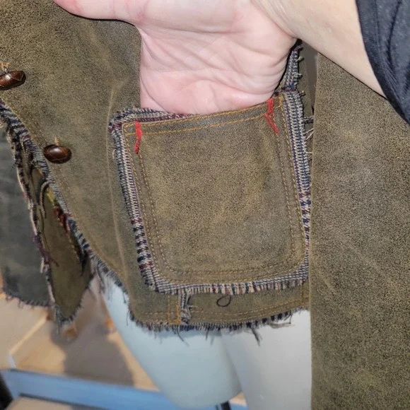 RAW Vintage Distressed Brown Suede Leather Blazer Jacket Applique Buttons M sexy - Picture 3 of 16